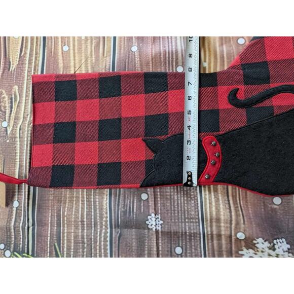 NEW Red Black Buffalo Plaid Cat Christmas Stocking With Bells Holiday - Picture 7 of 8